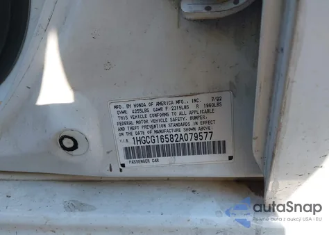 2002 Honda Accord 3.0 Ex из США, поврежденный, VIN 1HGCG16582A079577